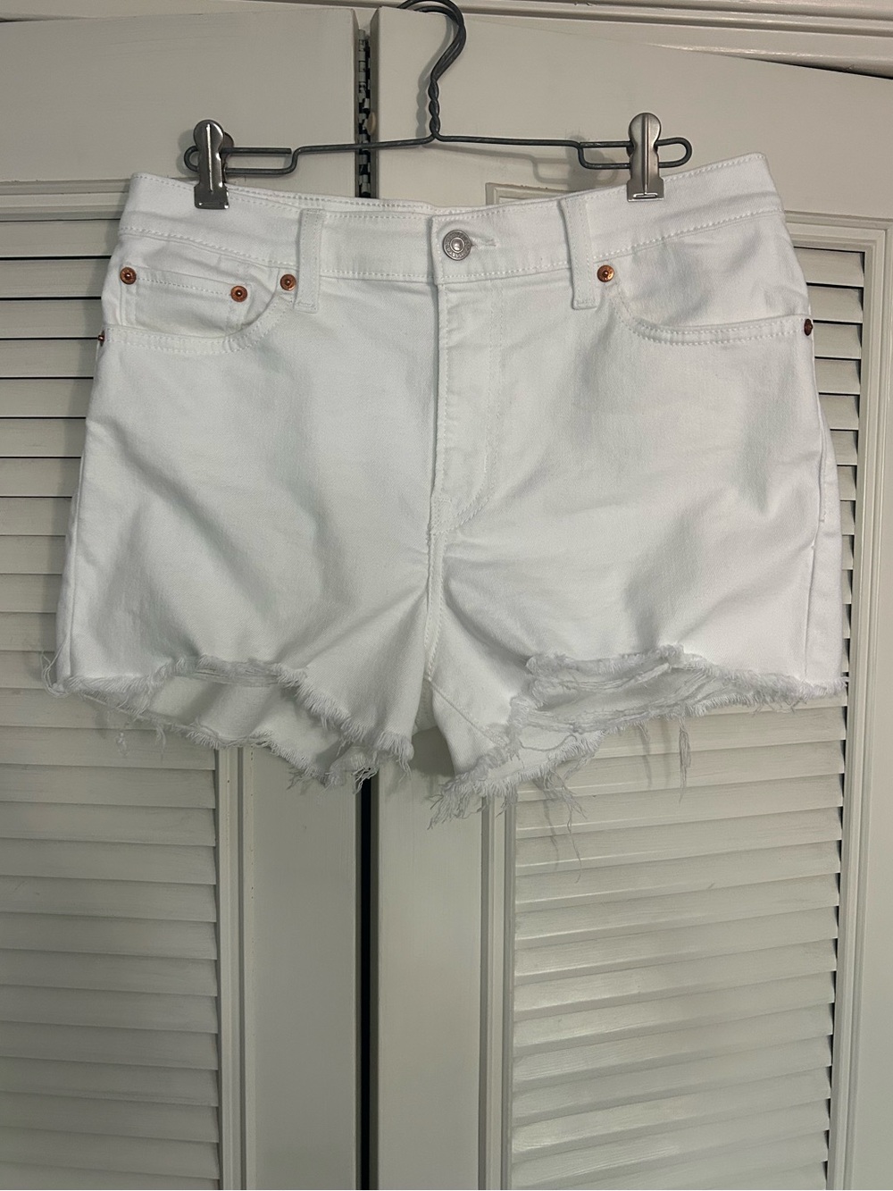 Levi's White Denim High Rise Shorts
